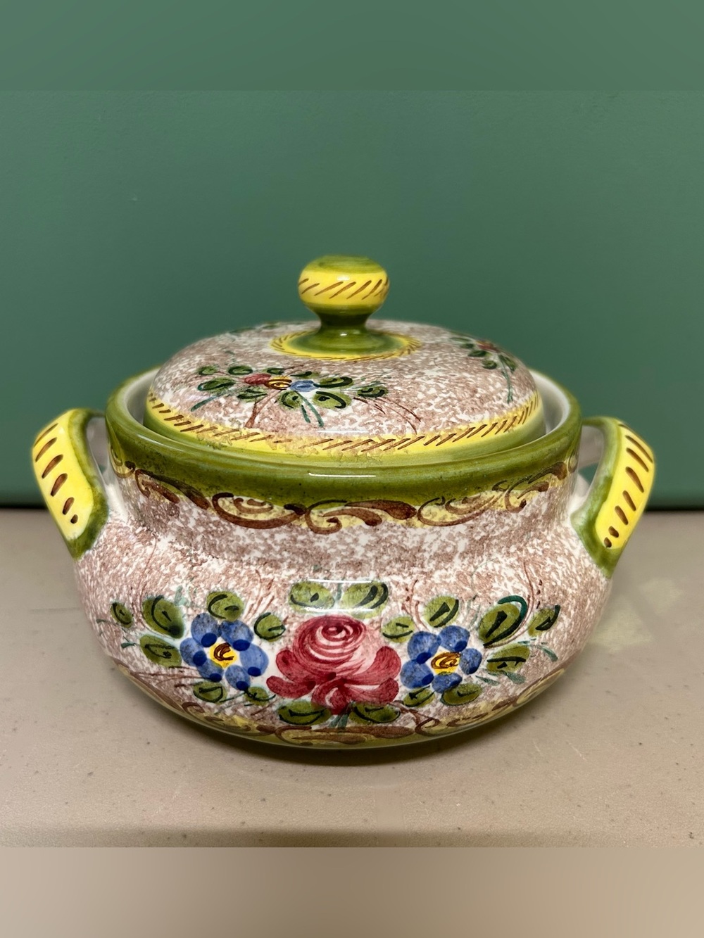 Vintage Cama Deruta Italy Ceramic Lidded Jar condiment Pot